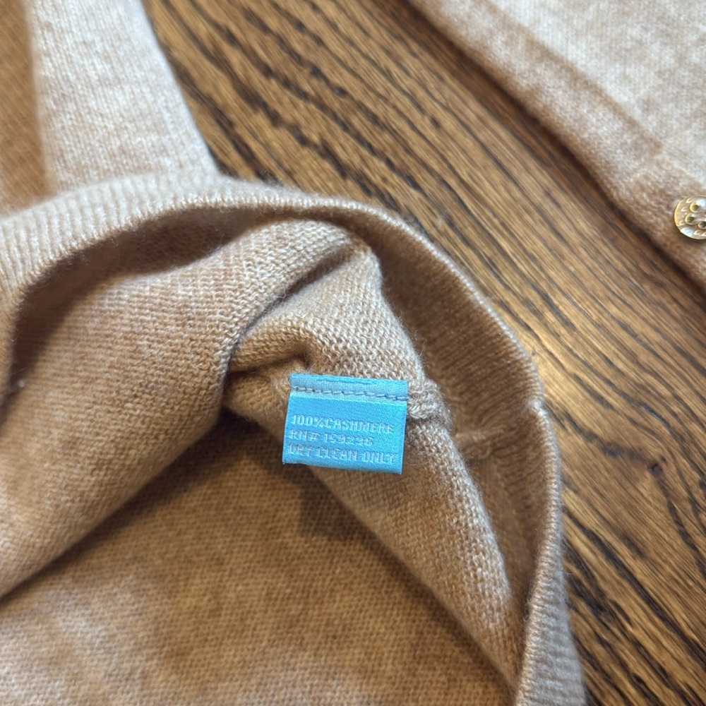 J. McLaughlin Jamey Tan Crew Neck Cashmere Sweater with Button Sleeve Accents M - Picture 8 of 11